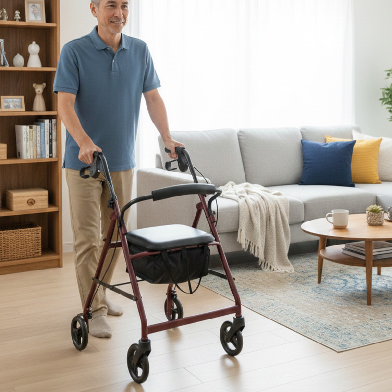 SR1007-PP    Steel Rollator for Seniors-CE Certified Strength Assistance Comfortable Seat Easy-to-Use Hand Brakes 120kg