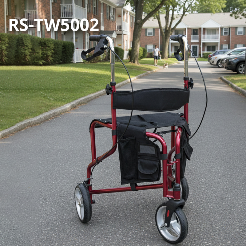 RS-TW5002 Adjustable Aluminum Alloy Three-Wheeled Walker Seat 100kg Capacity-Safe Walking Rest Solution for Rehabilitation