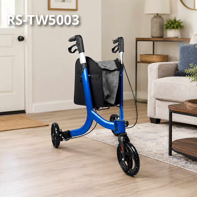 TW5003-B 3-Wheel Rollator Walker for Elderly | Lightweight Aluminium Frame, Foldable, Adjustable Height, Indoor & Outdoor Mobility Aid