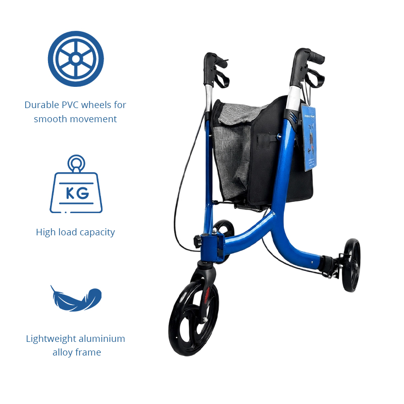 TW5003-B 3-Wheel Rollator Walker for Elderly | Lightweight Aluminium Frame, Foldable, Adjustable Height, Indoor & Outdoor Mobility Aid