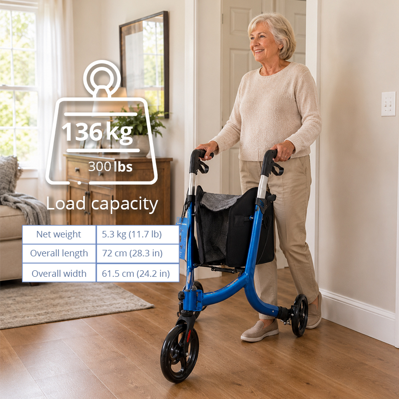 TW5003-B 3-Wheel Rollator Walker for Elderly | Lightweight Aluminium Frame, Foldable, Adjustable Height, Indoor & Outdoor Mobility Aid
