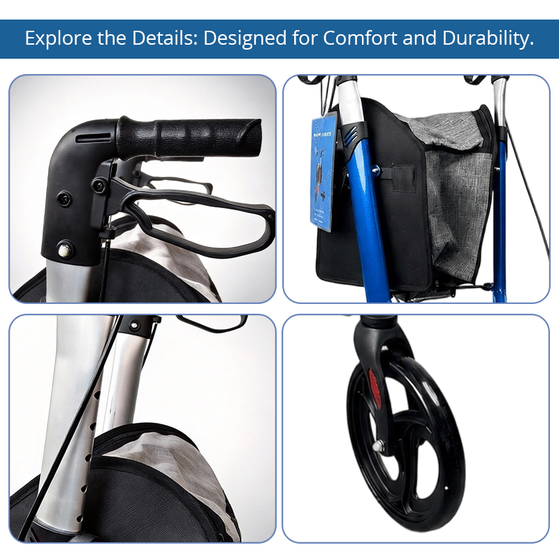 TW5003-B 3-Wheel Rollator Walker for Elderly | Lightweight Aluminium Frame, Foldable, Adjustable Height, Indoor & Outdoor Mobility Aid