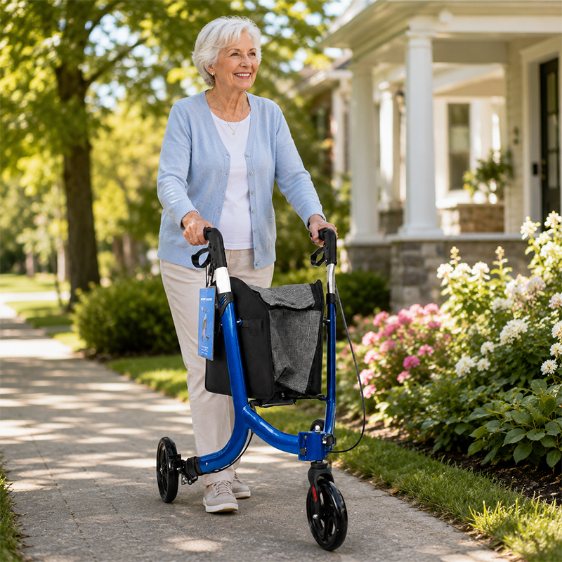 TW5003-B 3-Wheel Rollator Walker for Elderly | Lightweight Aluminium Frame, Foldable, Adjustable Height, Indoor & Outdoor Mobility Aid