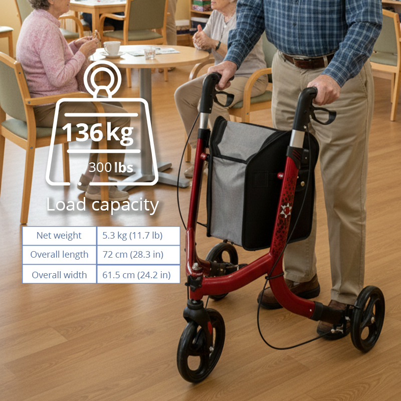 RS-TW5003 Elderly Care Services Rollator Walker for Rehabilitation Patients Outdoor Mobility Aid Adjustable Handles Enhanced Stability