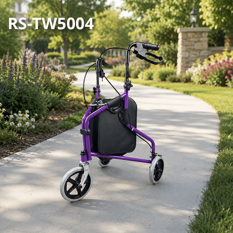 TW5004-P 3-Wheel Rollator Walker for Elderly | Lightweight Aluminium Frame, Foldable, Adjustable Height, Indoor & Outdoor Mobility Aid
