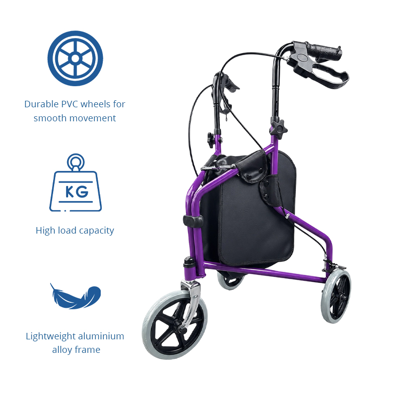TW5004-P 3-Wheel Rollator Walker for Elderly | Lightweight Aluminium Frame, Foldable, Adjustable Height, Indoor & Outdoor Mobility Aid
