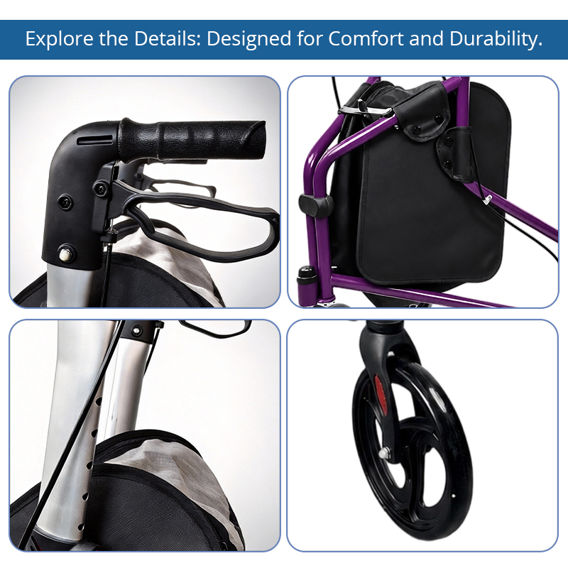 TW5004-P 3-Wheel Rollator Walker for Elderly | Lightweight Aluminium Frame, Foldable, Adjustable Height, Indoor & Outdoor Mobility Aid