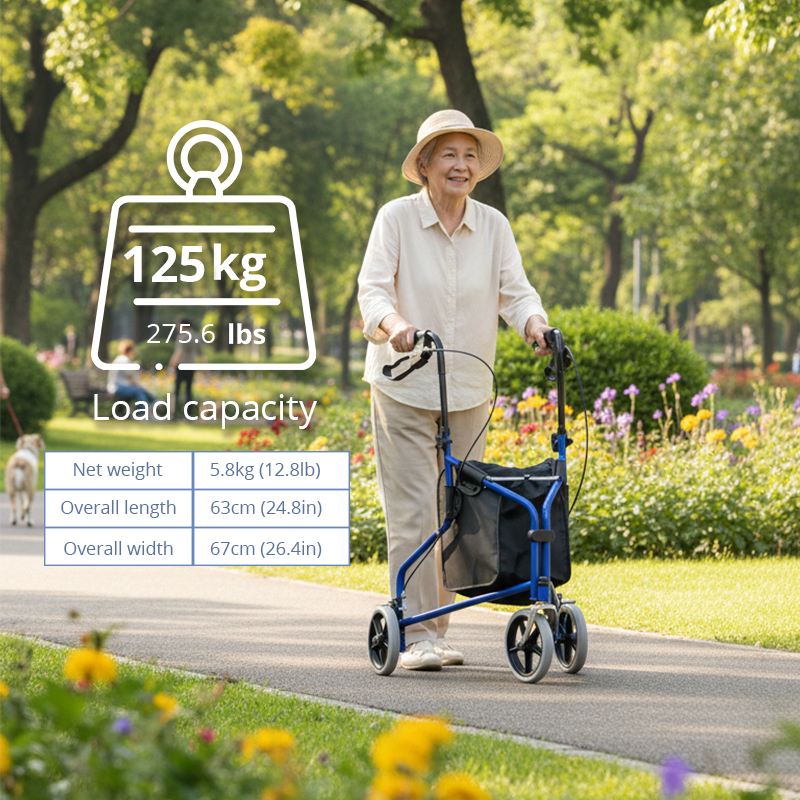 TW5004-R  3-Wheel Rollator Walker for Elderly | Lightweight Aluminum Frame Adjustable Height CE Certified Indoor/Outdoor Mobility Aid