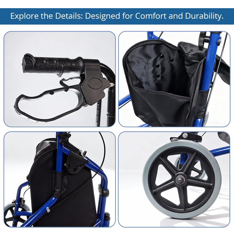 TW5004-R  3-Wheel Rollator Walker for Elderly | Lightweight Aluminum Frame Adjustable Height CE Certified Indoor/Outdoor Mobility Aid