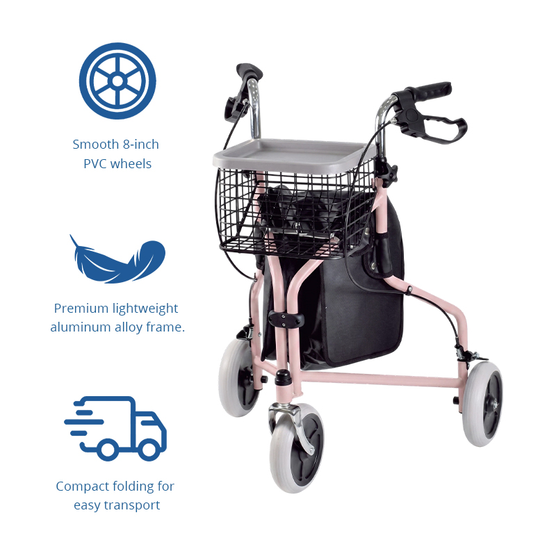 TW5005 Three Wheel Rollator Walker for Elderly, Foldable Lightweight Mobility Aid with Basket for Safe Daily Travel