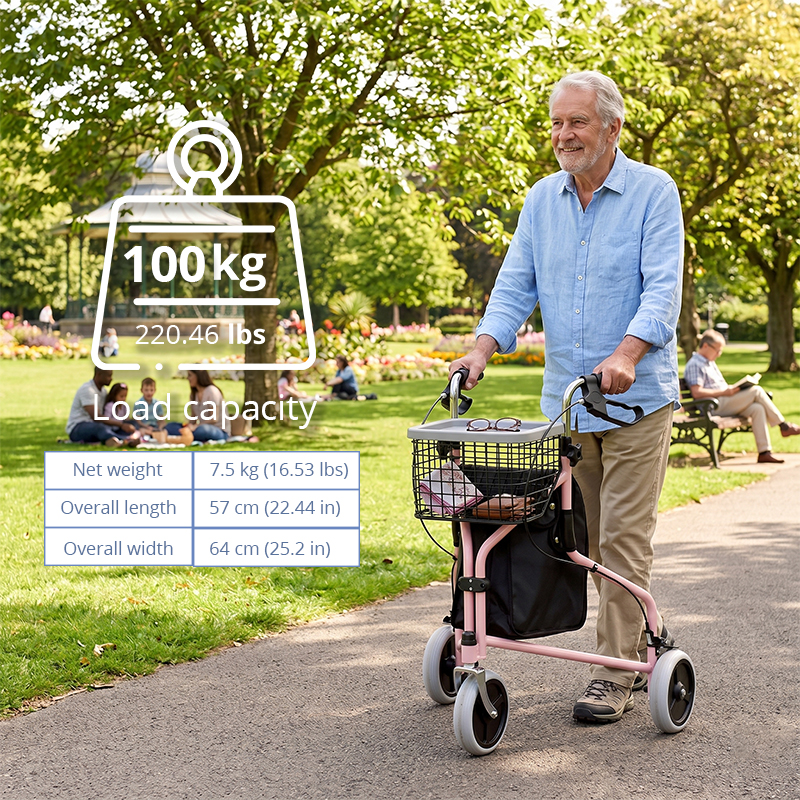 TW5005 Three Wheel Rollator Walker for Elderly, Foldable Lightweight Mobility Aid with Basket for Safe Daily Travel
