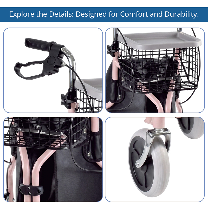 TW5005 Three Wheel Rollator Walker for Elderly, Foldable Lightweight Mobility Aid with Basket for Safe Daily Travel