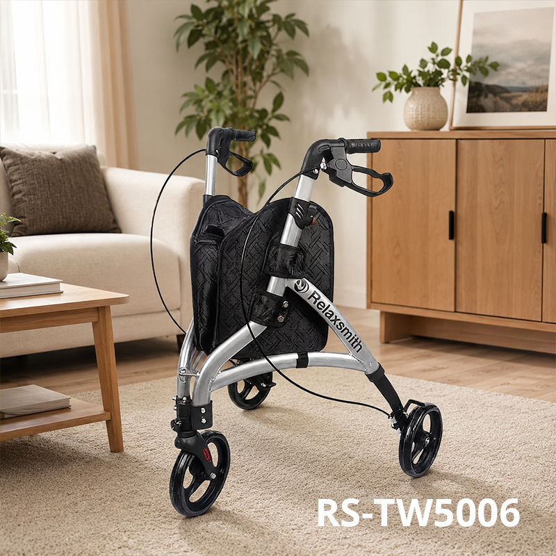 TW5006 Three Wheel Rollator Walker for Elderly, Foldable Mobility Aid with Brake System and Storage Bag