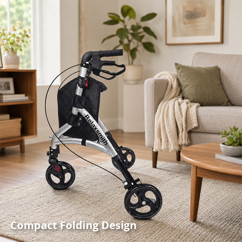 TW5006 Three Wheel Rollator Walker for Elderly, Foldable Mobility Aid with Brake System and Storage Bag