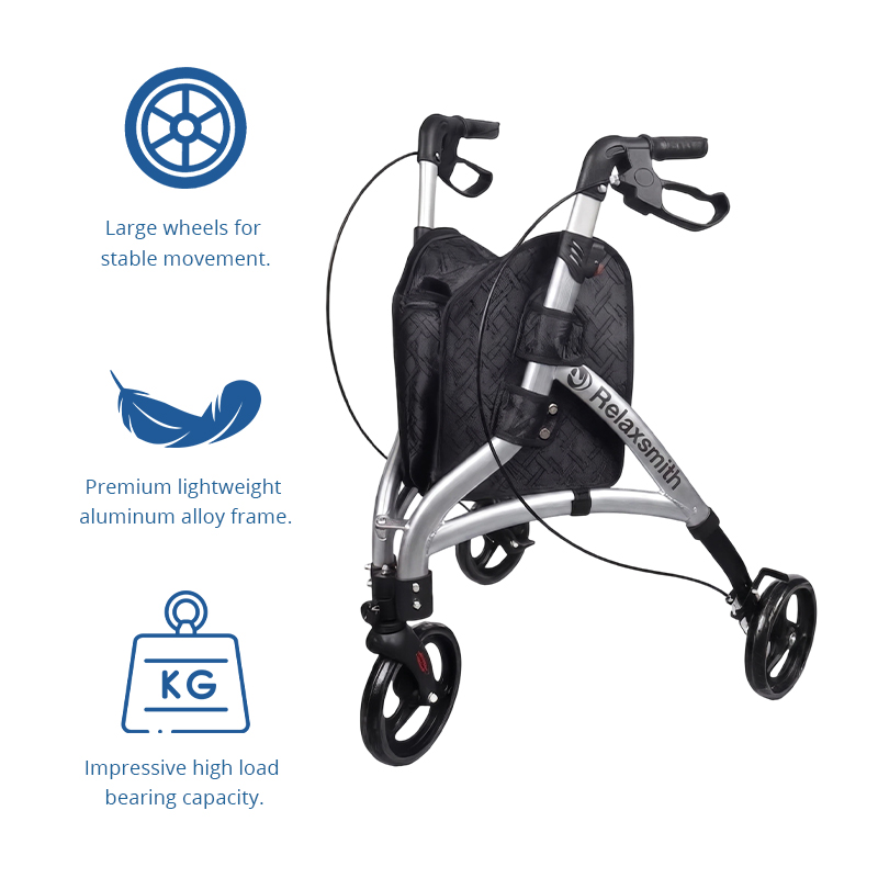 TW5006 Three Wheel Rollator Walker for Elderly, Foldable Mobility Aid with Brake System and Storage Bag