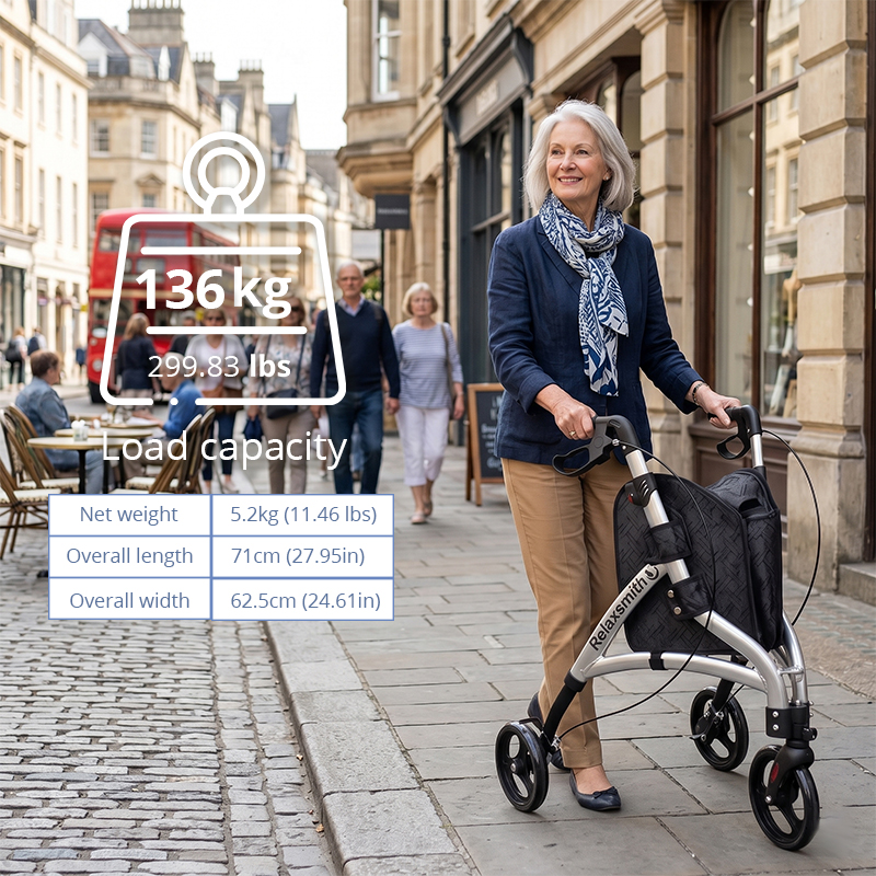 TW5006 Three Wheel Rollator Walker for Elderly, Foldable Mobility Aid with Brake System and Storage Bag