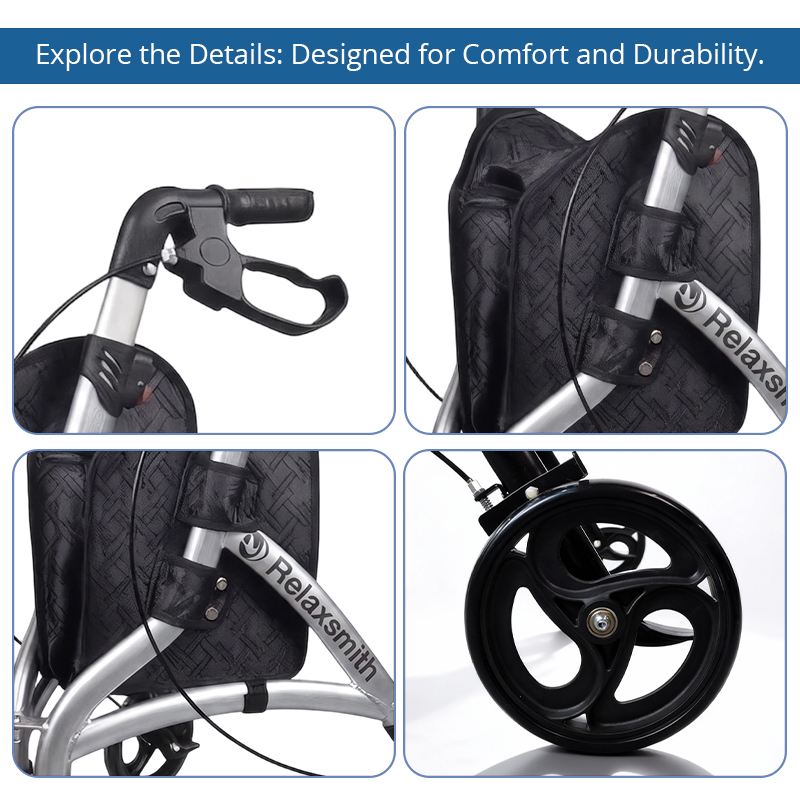 TW5006 Three Wheel Rollator Walker for Elderly, Foldable Mobility Aid with Brake System and Storage Bag