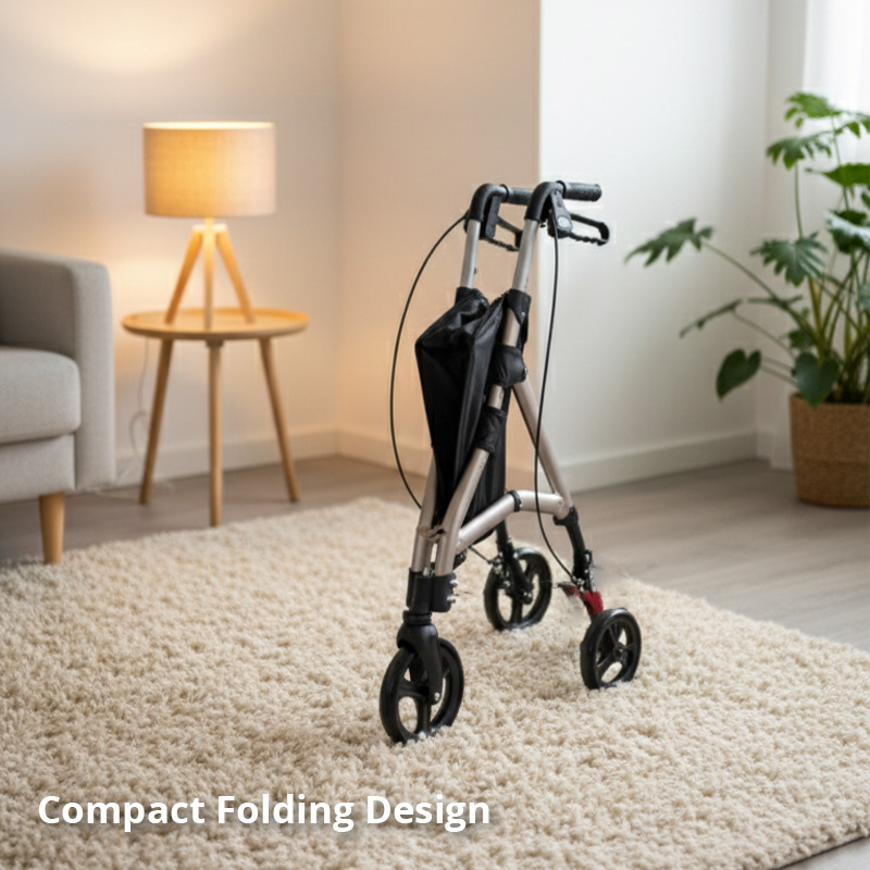 TW5006-R   Three-Wheel Rollator Walker Carbon Steel Elderly Lightweight Durable Mobility Aid Easy Storage Safe Travel Hospital Use Class I