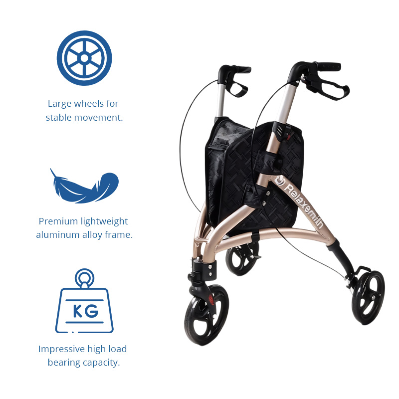 TW5006-R   Three-Wheel Rollator Walker Carbon Steel Elderly Lightweight Durable Mobility Aid Easy Storage Safe Travel Hospital Use Class I