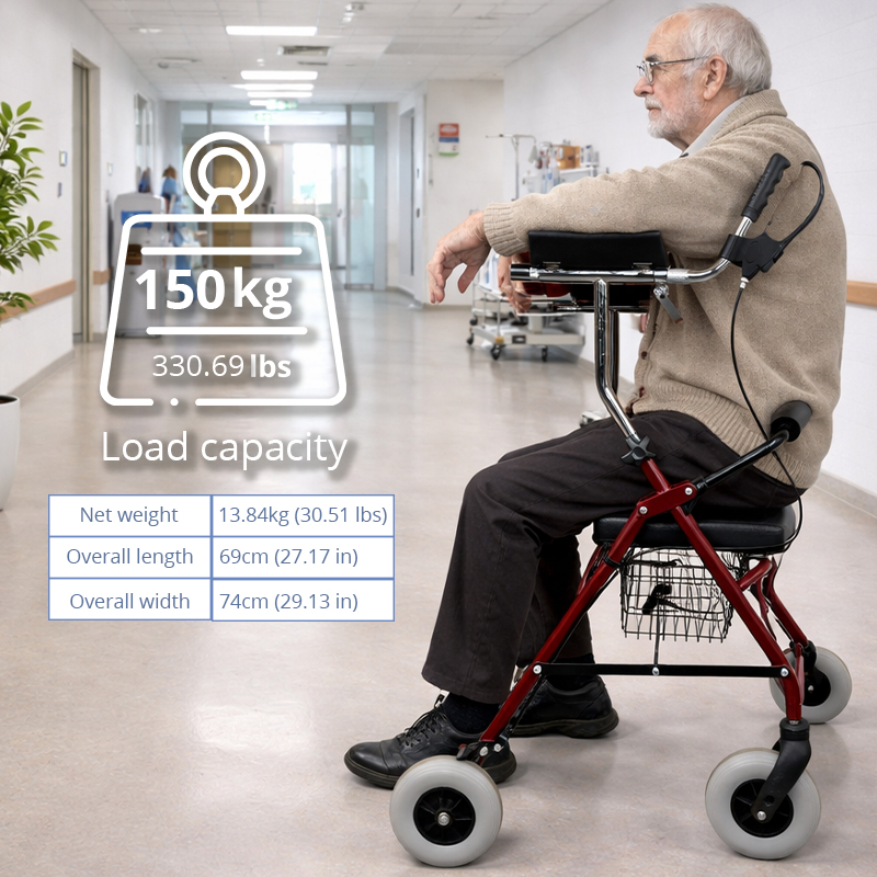 UR4002-BB   Bariatric Rollator Walker Relaxsmith  Lightweight Aluminum Frame Adjustable Height Indoor/Outdoor Use Safe