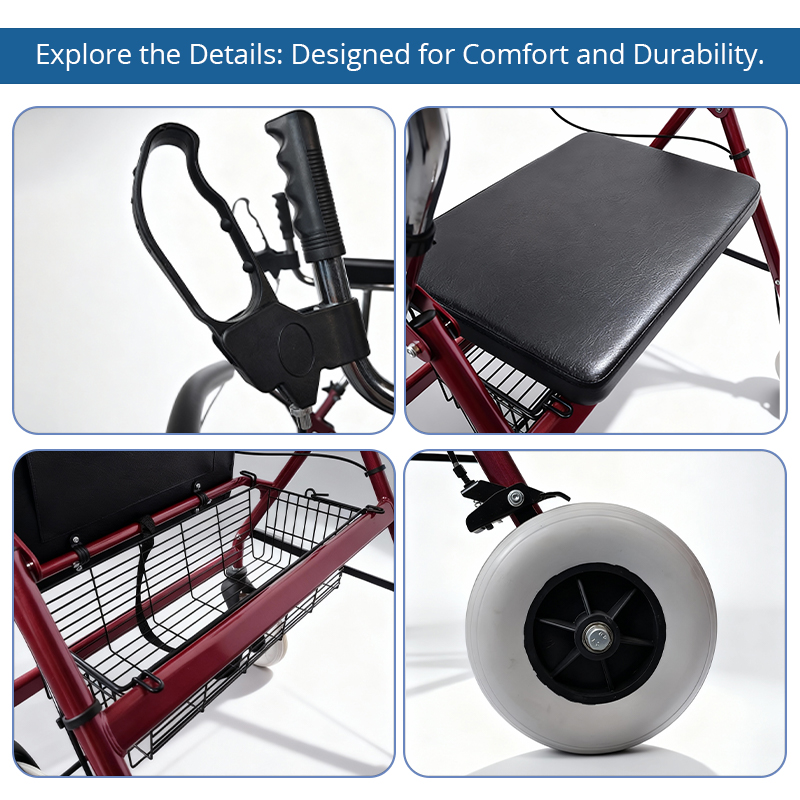 UR4002-BB   Bariatric Rollator Walker Relaxsmith  Lightweight Aluminum Frame Adjustable Height Indoor/Outdoor Use Safe