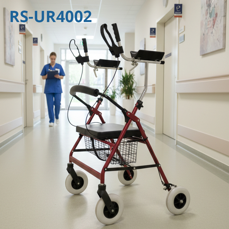 RS-UR4002 Elderly Care Services Aluminum Rollator Ergonomic Handles Red Black 150KG Capacity for Long-term Bedridden Patients Seeking