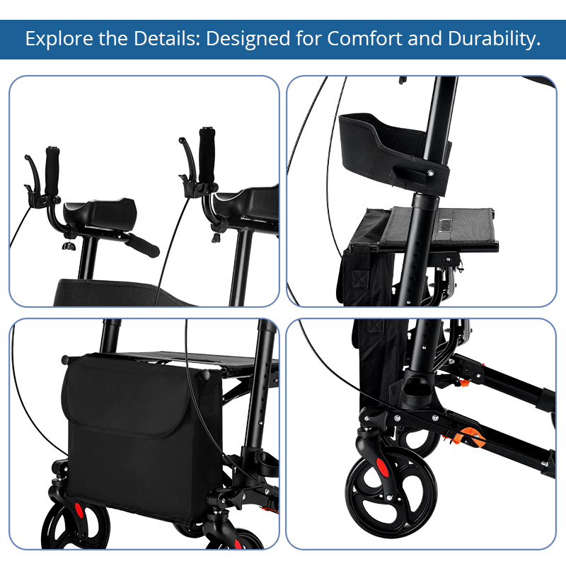 UR4003-R   Upright Forearm Rollator Aluminum CE Certified Home Care Users Lightweight 100kg Capacity Easy-to-Store Comfortable Seat Storage