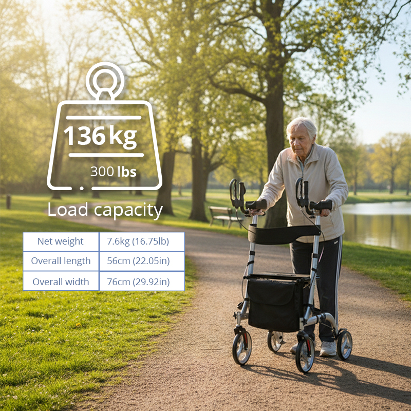 UR4004-P   Rollator Walker Aluminum Frame 136kg Capacity for Home Care Users Ergonomic Design Secure Hand Brakes Spacious