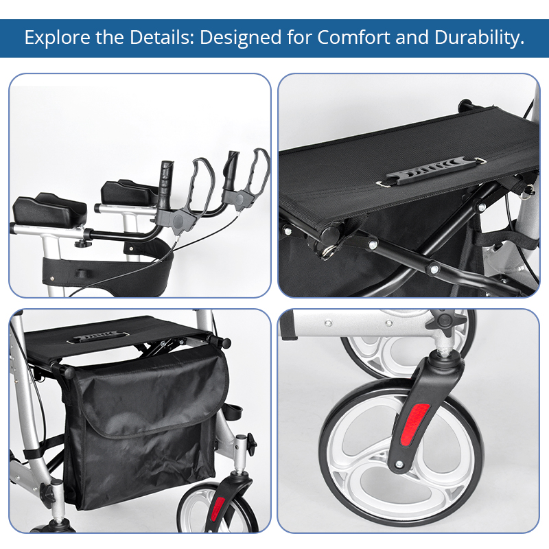 UR4004-P   Rollator Walker Aluminum Frame 136kg Capacity for Home Care Users Ergonomic Design Secure Hand Brakes Spacious