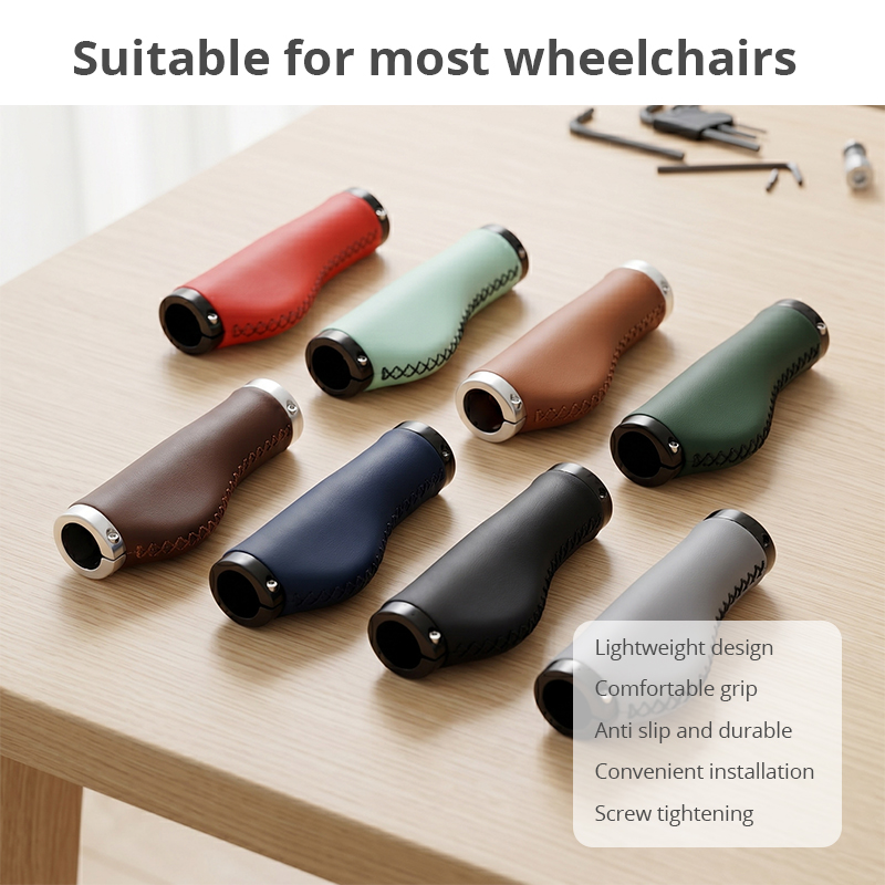 WA81006 Rollator Replacement Handle Grips  PU Leather  Aluminum Alloy Ergonomic Universal Fit Comfortable  Secure for Elderly Walkers