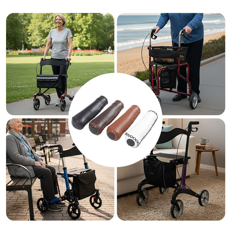 WA81009 Wholesale PU Leather Rollator Replacement Handle Grips Universal Walker Accessories for Mobility Aid Suppliers
