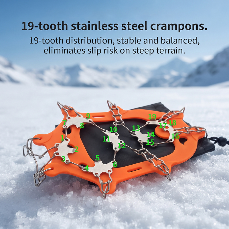 WA811001  Heavy Duty 19 Teeth Ice Grips for Shoes Silicone Stainless Steel Anti Slip Cleats Mobility Walker Accessory