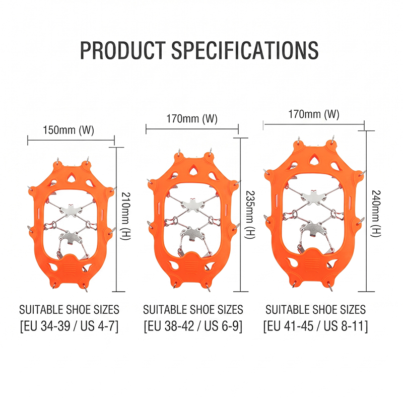 WA811001  Heavy Duty 19 Teeth Ice Grips for Shoes Silicone Stainless Steel Anti Slip Cleats Mobility Walker Accessory