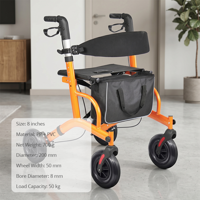 WA84009   8 Inch PVC PP Solid Rollator Walker Wheel Replacement Accessory for Mobility Aid