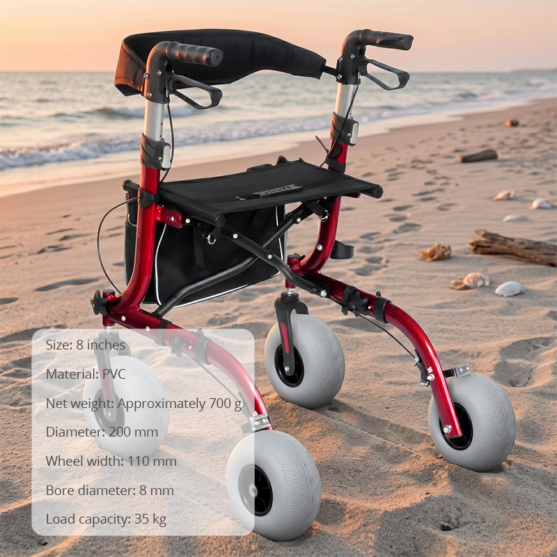WA81012 8 Inch PVC Rollator Walker Replacement Wheel, Non-Slip Solid Tire with 8mm Bore for Mobility Aid Parts
