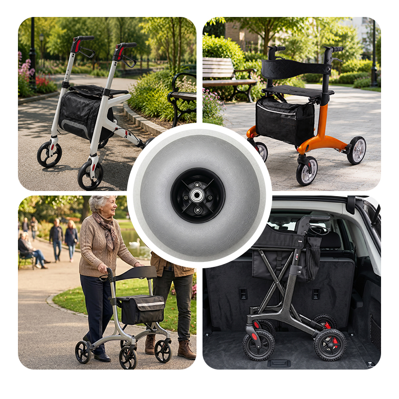 WA81012 8 Inch PVC Rollator Walker Replacement Wheel, Non-Slip Solid Tire with 8mm Bore for Mobility Aid Parts