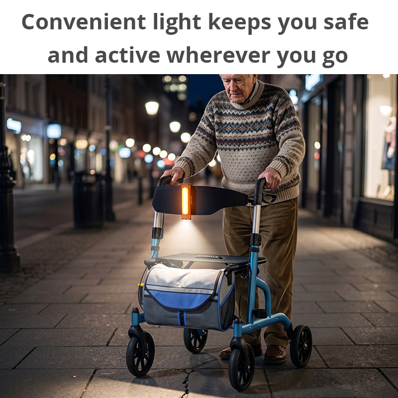 WA6005 Rollator Walker LED Flashlight Accessory USB Rechargeable COB Safety Light for Elderly Mobility Equipment