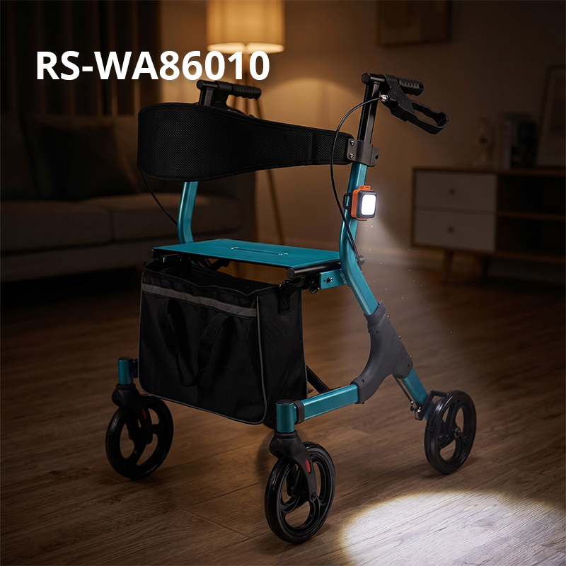 WA86010 Clip-on LED Flashlight for Rollator Walker, Rechargeable Mobility Aid Safety Light, IPX4 Waterproof ABS Silicone, B2B OEM