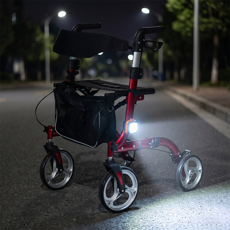 WA86010 Clip-on LED Flashlight for Rollator Walker, Rechargeable Mobility Aid Safety Light, IPX4 Waterproof ABS Silicone, B2B OEM