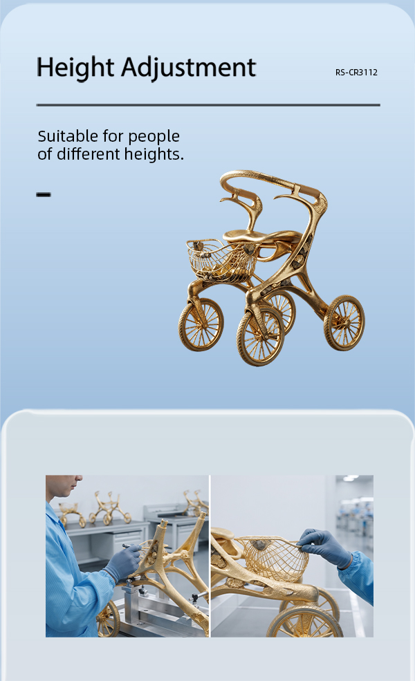 CR3112   New Design Carbon Fibre Rollator Walker Lightweight Foldable Mobility Aid Gold Frame Future Design OEM Supplier for Seniors