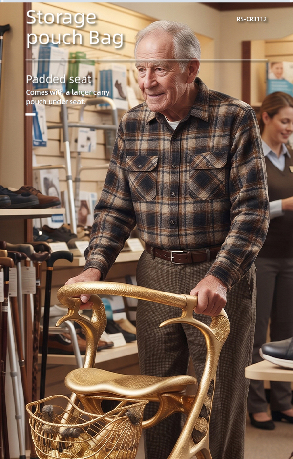 CR3112   New Design Carbon Fibre Rollator Walker Lightweight Foldable Mobility Aid Gold Frame Future Design OEM Supplier for Seniors