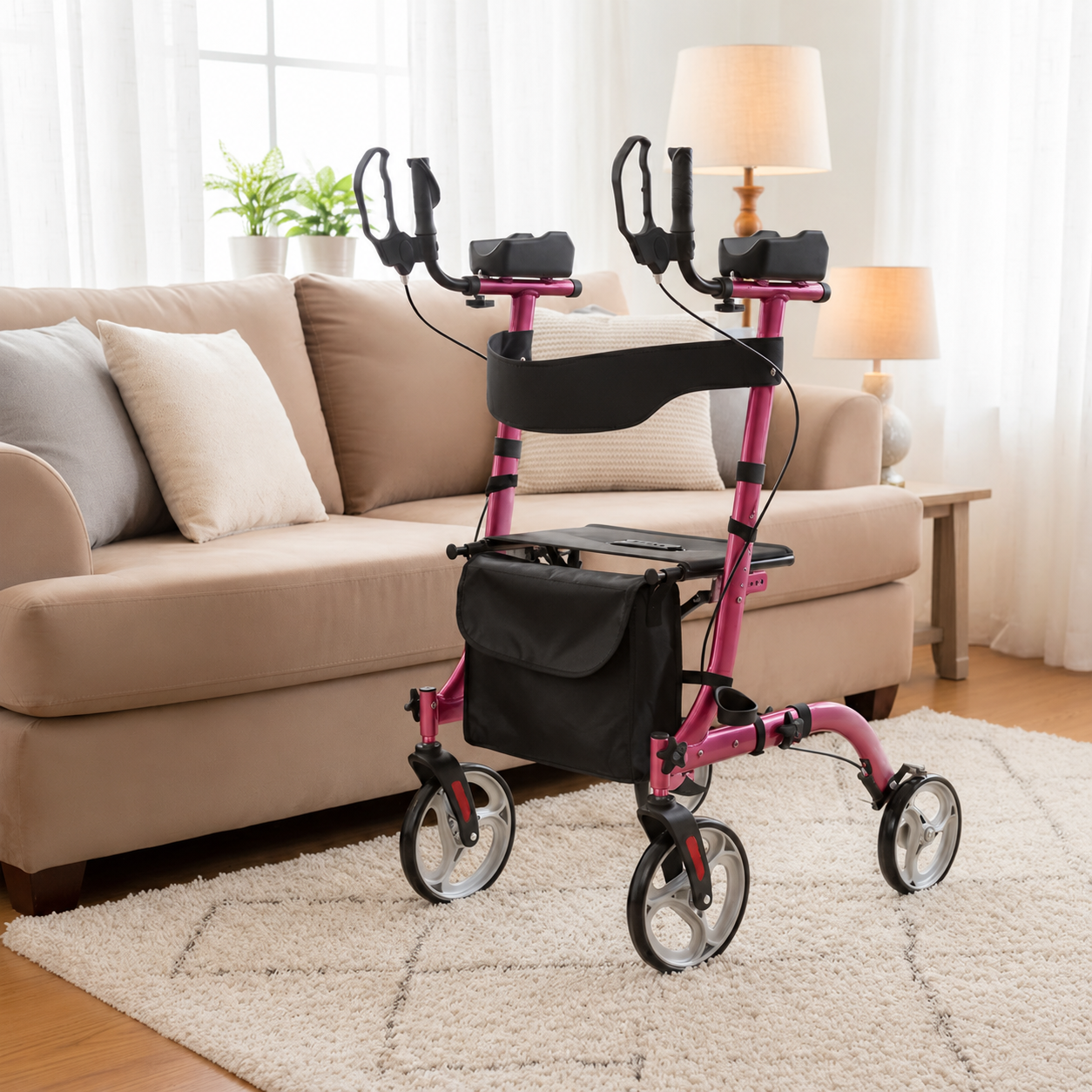 UR4004-R  Upright Forearm Rollator Walker Aluminum Frame 136kg Capacity for Home Care Users Ergonomic Design Secure Hand Brakes Spacious