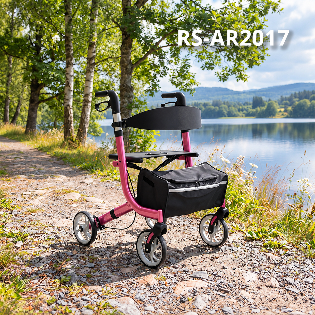 AR2017-R   Aluminum Rollator Walker for Older Adults | Relaxsmith Light Weight CE Certified Comfortable & Convenient for Beauty Salon Use