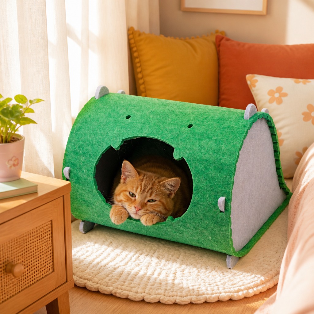 Foldable Cat Cave Bed – Premium Polyester Felt, Soundproof Enclosed Hideaway for Kittens & Adult Cats