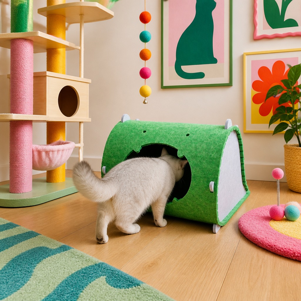 Foldable Cat Cave Bed – Premium Polyester Felt, Soundproof Enclosed Hideaway for Kittens & Adult Cats