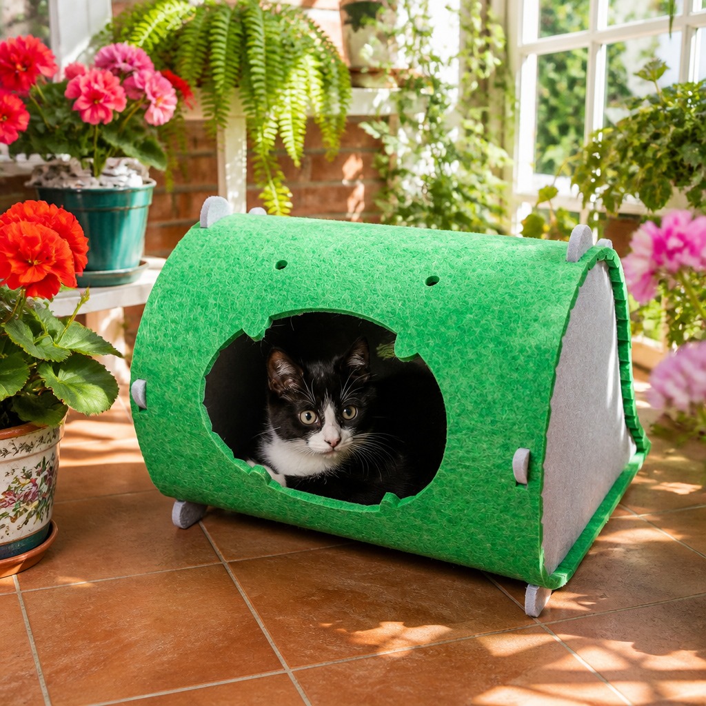 Foldable Cat Cave Bed – Premium Polyester Felt, Soundproof Enclosed Hideaway for Kittens & Adult Cats