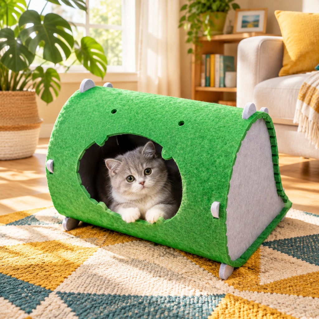 Foldable Cat Cave Bed – Premium Polyester Felt, Soundproof Enclosed Hideaway for Kittens & Adult Cats