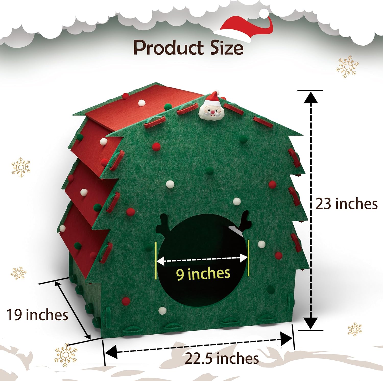 Christmas Cat Bed Wool Removable Cover Eco-Friendly Easy Assembly Indoor Pet House Foldable Design Built-in Scratching Board