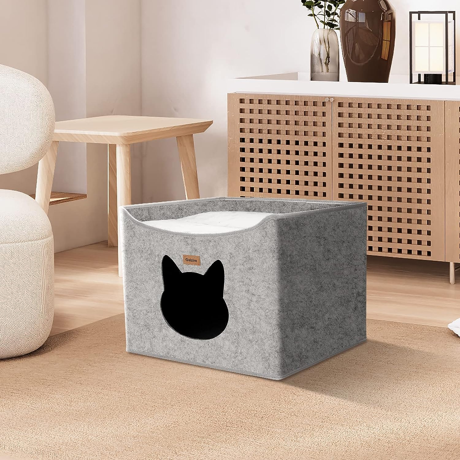 Custom Rectangle 2 Layer Durable High Quality Sustainable Cat Bed Small Folding Felt Pet Cat Nest with Button Closure