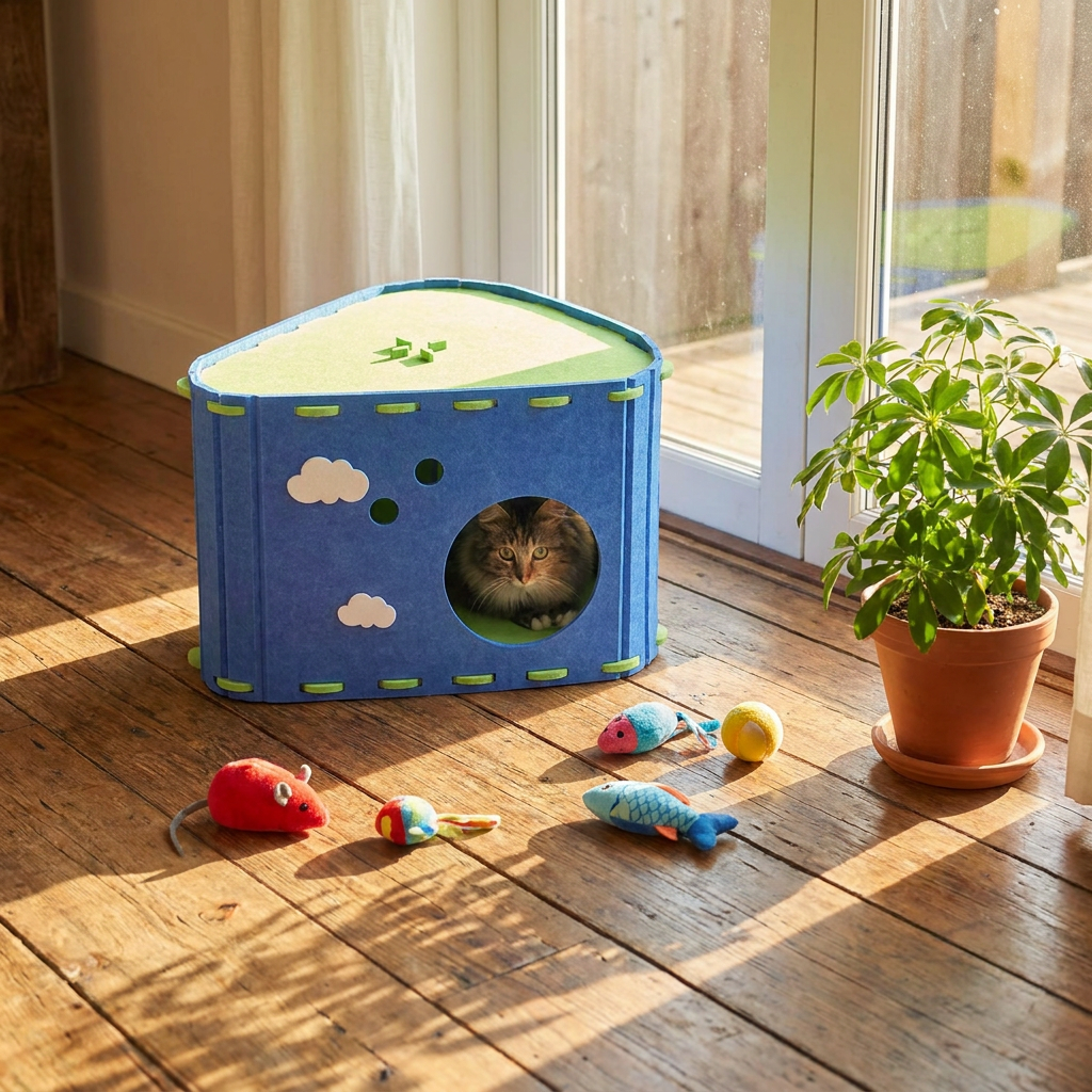Customizable Eco-Friendly Foldable Modular Wool Cat Bed Cave Stackable Interlocking Comfortable Portable Removable Washable Pet